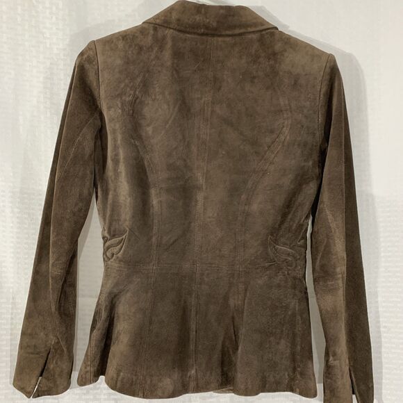 Margaret Godfrey Leather Suede Jacket Womens Small Petite Brown PP - Picture 6 of 8